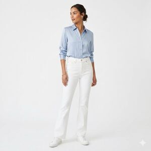 Stitch Star White High-Rise Bootcut Jeans Raw Hem size Small 30” waist